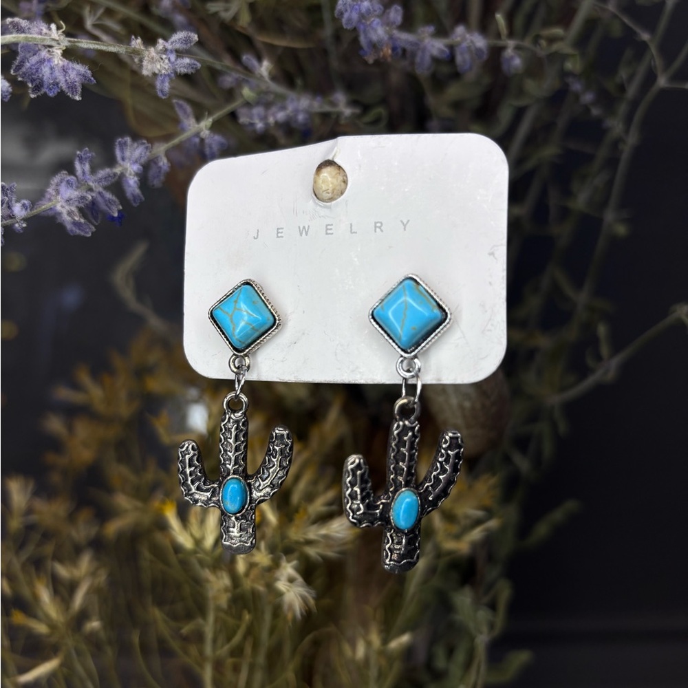 Turquoise Cactus Drop Earrings